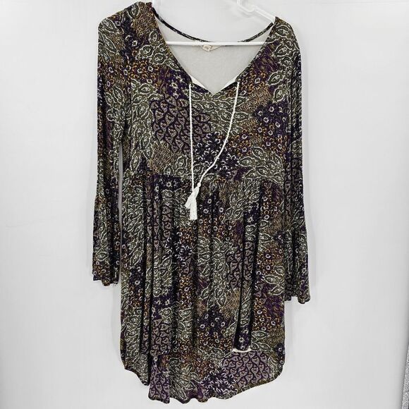 Sun and shadow small dress paisley boho hippie wide sleeve green - Picture 1 of 4